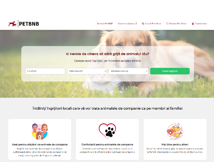 Website de prezentare servicii pentru pet sitter locali